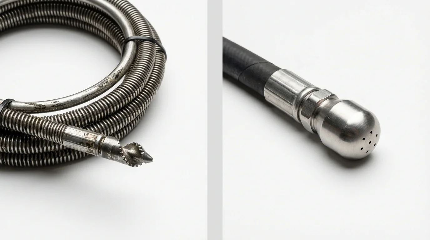 Drain snake cable and hydro jetting nozzle used for drain cleaning in Moca, PR