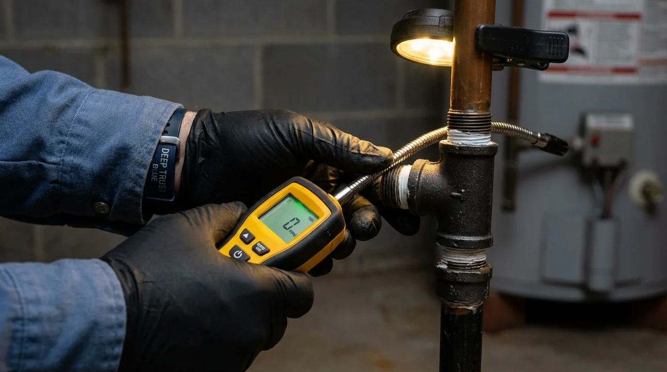 Gas leak detection with electronic sniffer by Johns Plumbing LLC in Moca